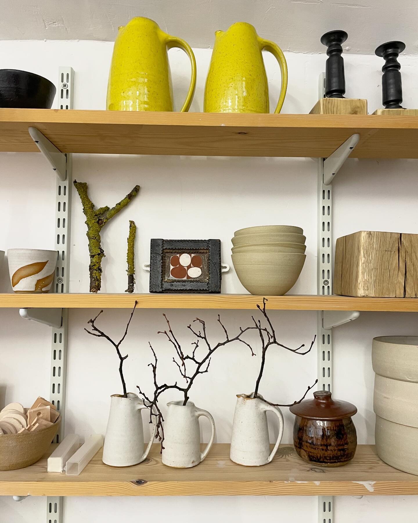 Saturday morning and it looks like a sunny one &hellip; here are some thinking spaces in my studio that I love. I can&rsquo;t resist beautiful pieces of wood or stone or metal, and odd pots that haven&rsquo;t quite worked but have interesting aspects