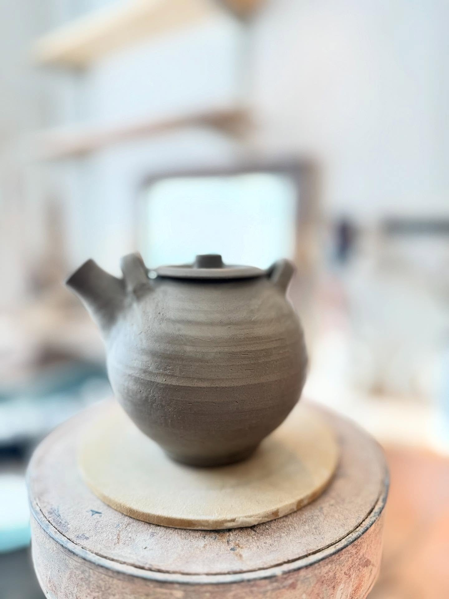 Finished for today. I think my absolute favourite days are spent handbuilding teapots and trimming pots. The minutes and hours speed by with an audio book and sun steaming in through my window. I&rsquo;ve been making a body of work which is building 