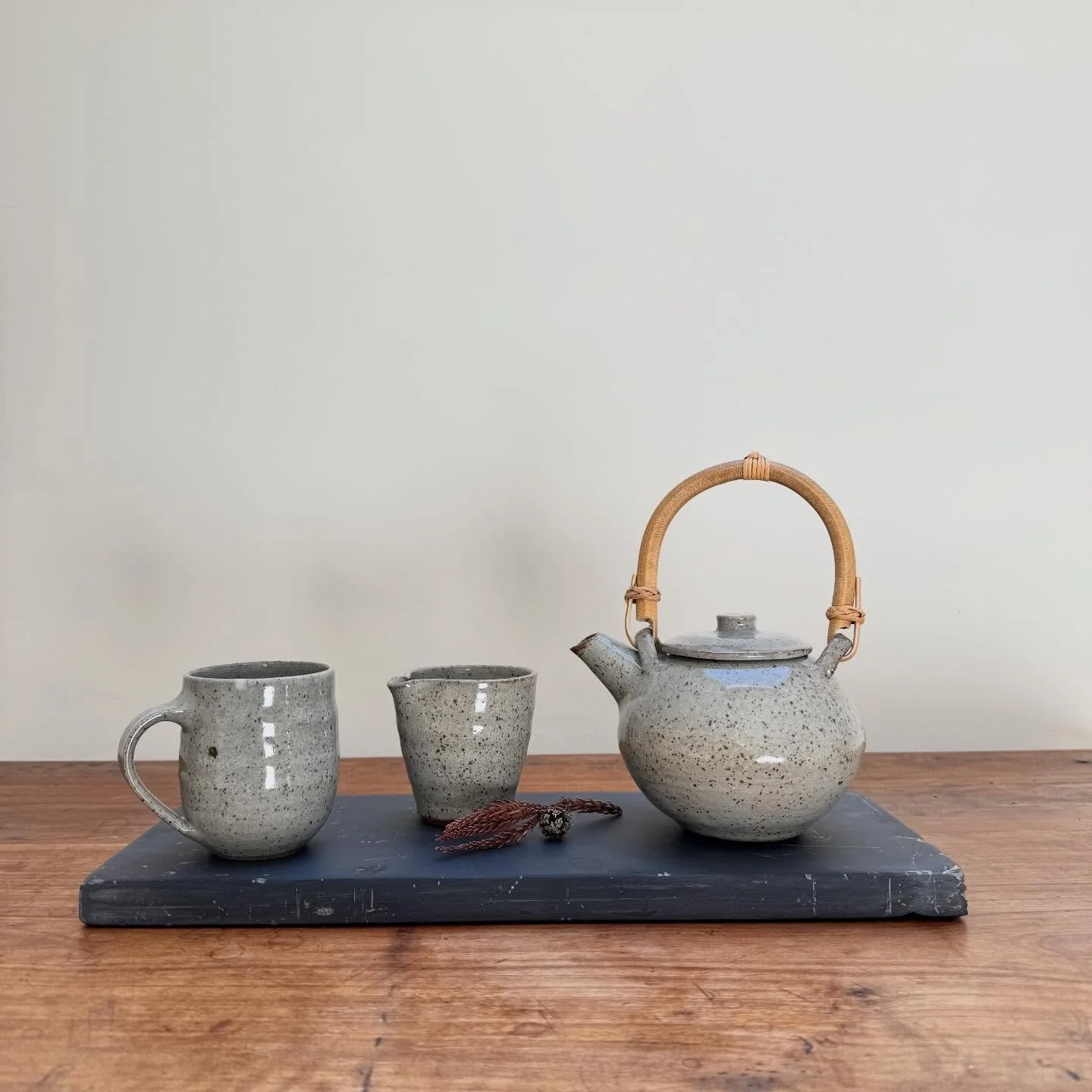Small rituals; tea for one or two 🩶

I love making and using these pieces. The speckle and the quiet warm grey; surface like a birds egg and the pot and cup warm to hold. 

Happy Spring Saturday to you

#celadonglaze #teapot #handmadeteaset #reducti