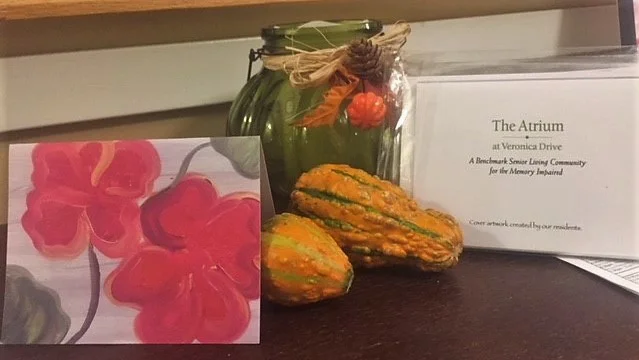 Notecards featuring artwork by residents at The Atrium at Veronica Drive.