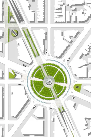Site Plan: Proposed Public Spaces Amenities Above-Ground One major development potential of the project is its ability to reinvigorate the public spaces above-ground, including consolidating and making use of many adjacent small odd-shaped parcels produced by the l'Enfant plan.