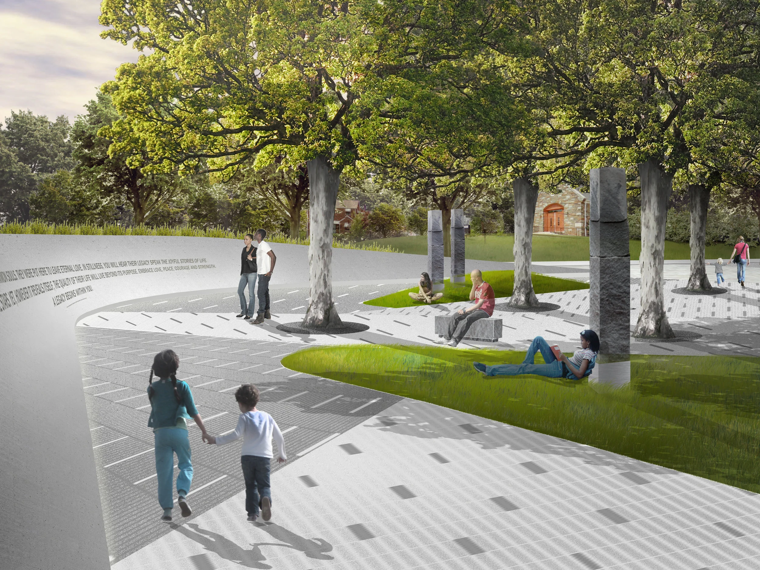Rendered View: Proposed View Towards Church