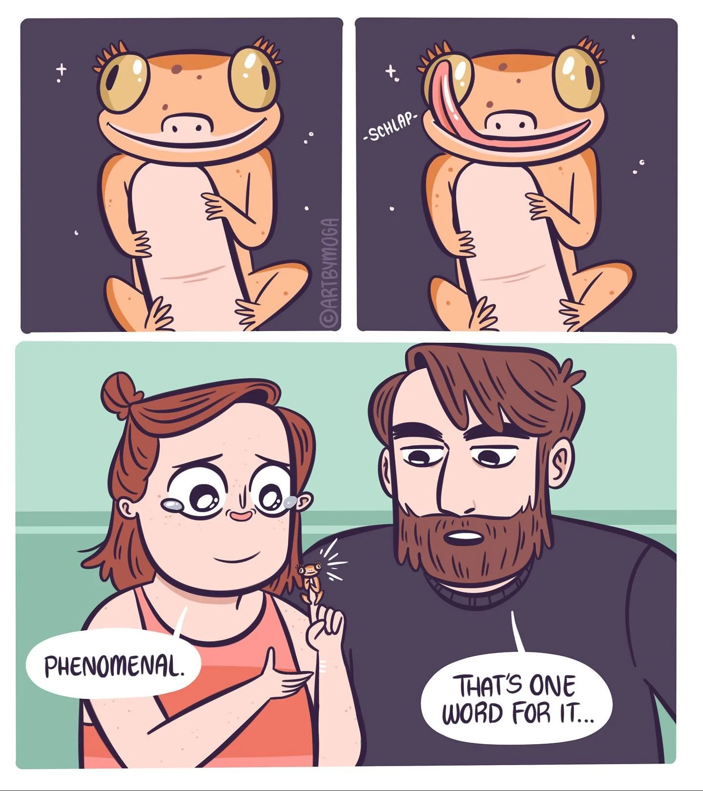 A comic about my crested gecko, Spurt.
(2nd pic is the day we got her)