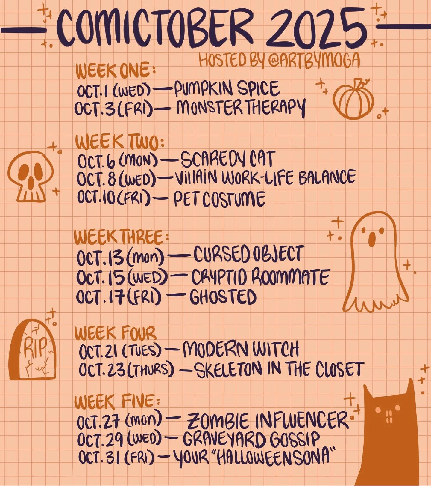 Here it is folks, the official prompt list of
β¨π Comictober 2025 πβ¨
13 comics in 31 days. Open to anyone that wants to participate.
#comictober #comictober2025