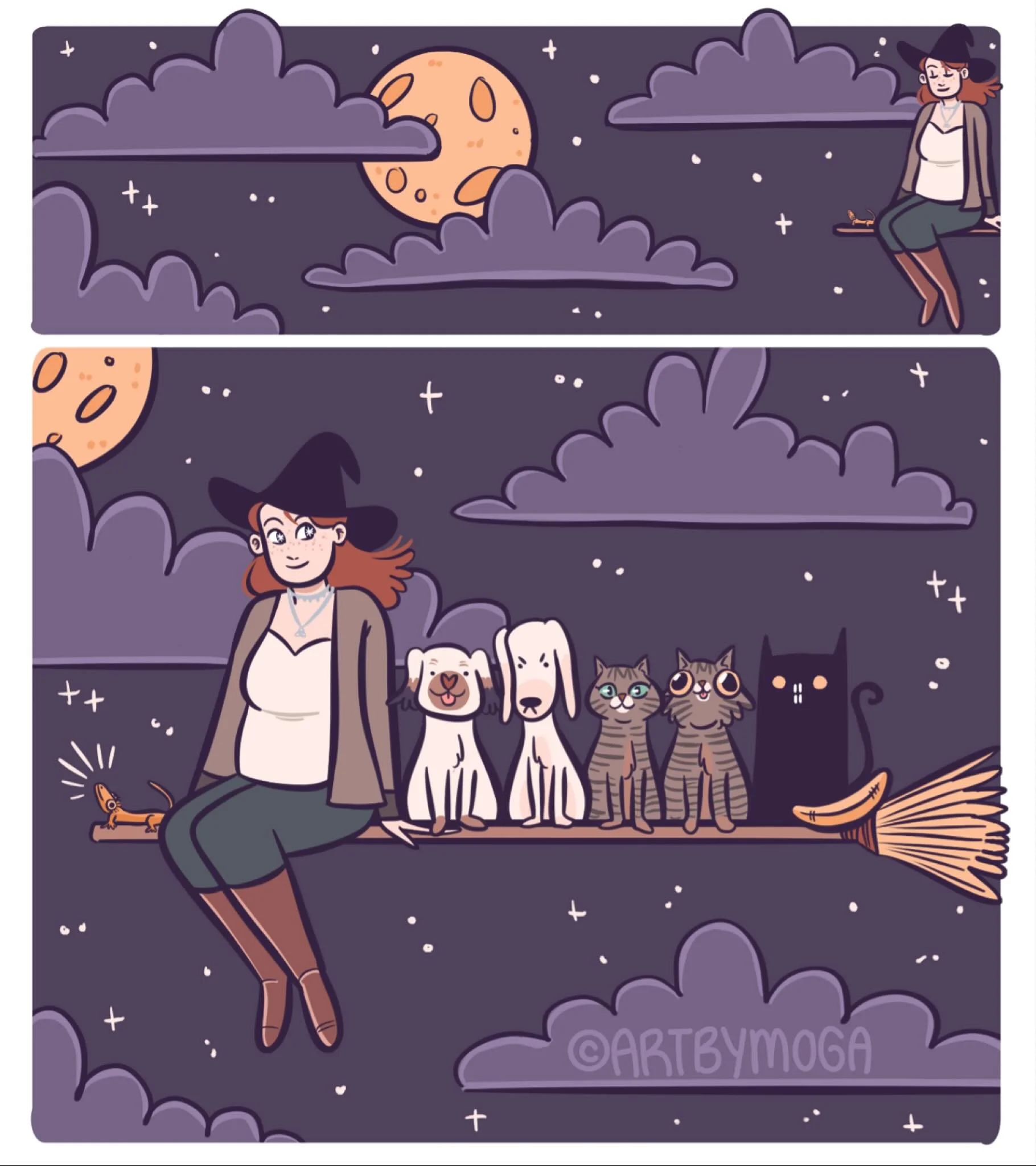 Just a witch and her familiars. 🦎🐶🐶🐱🐱🐱
Originally drawn for #comictober2025