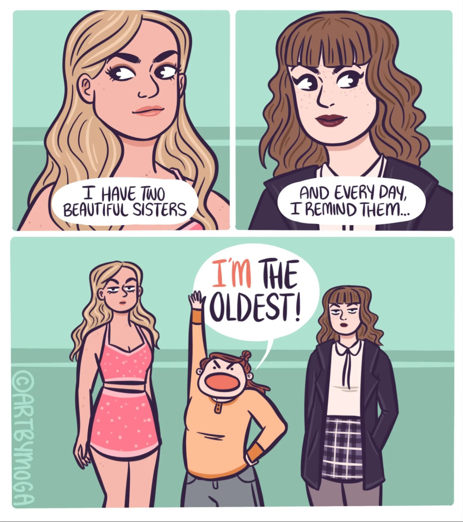 A comic about my sisters. 

Technically I have three sisters, because I have known my beautiful sister-in-law since she was 12 and proudly consider myself her big sister too ❤️