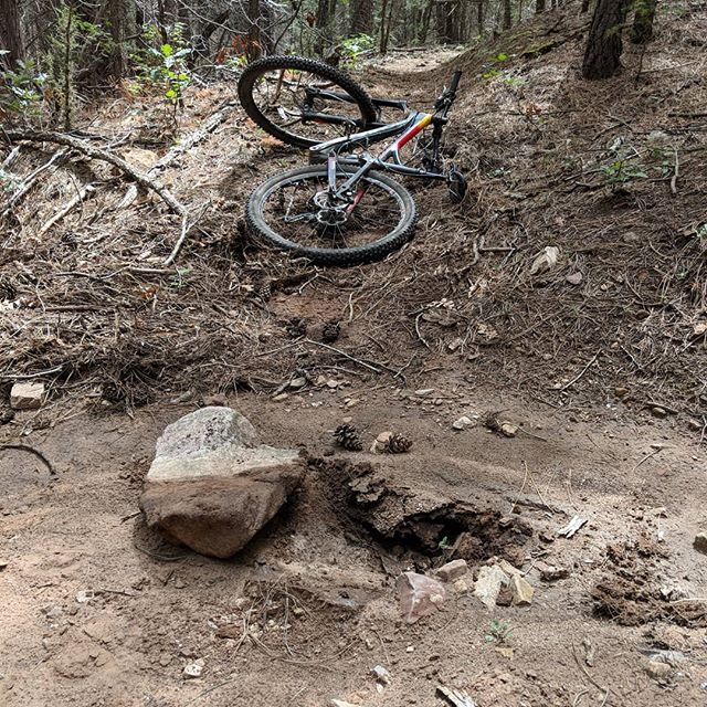 Well, maybe we could call it trail work? Can't believe the peddle and crank we're ok after hitting that rock so hard. Overall,  great day out exploring and checking out some new trails and routes. Some hike-a-bike, some misdirection, much fun. #Mtb #