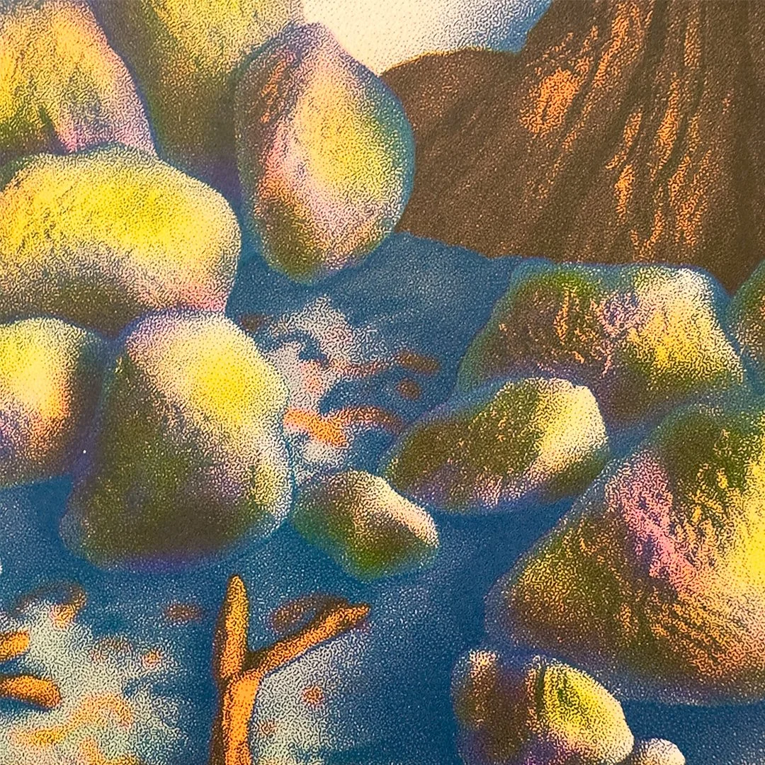 Contemporary sculptural monterey cypress tree landscape riso print for modern living room
