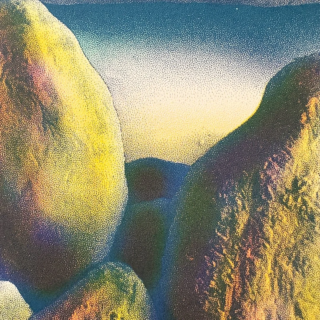 Contemporary sculptural monterey cypress tree landscape riso print for modern living room