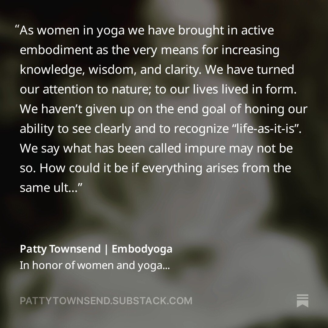 In Honor of (western) Women in Yoga...
Read the whole article on Substack.

Link in bio and right here:
pattytownsend.substack.com

#embodiedyoga #embodiedanatomy #somaticyoga #yogateaching #embodyoga #teachingyoga
#bodymindcentering #bmc #embodiedph