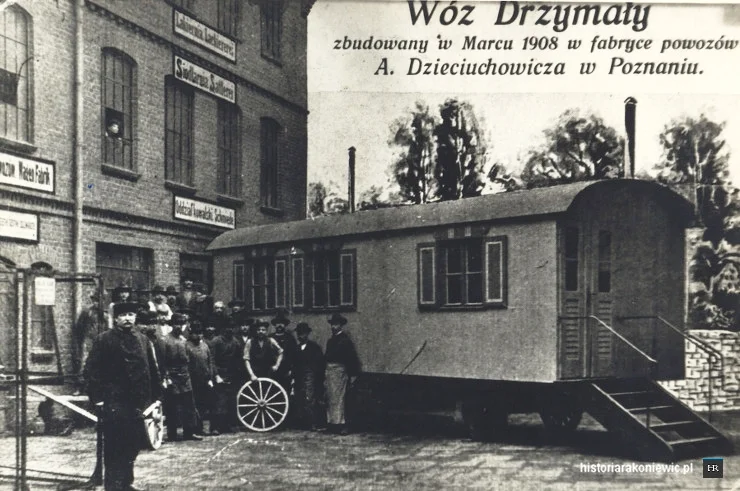  Drzymala's house in front of Carriage Factory, 1908, Łąkowa Street, Poznań, Poland. Source: http://www.historiarakoniewic.pl/michal-drzymala/ 