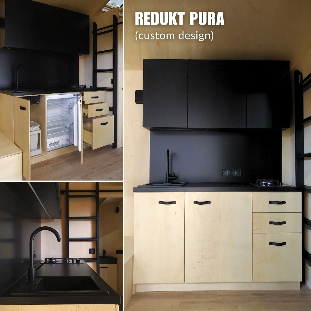  Living room with kitchen in a customized design of REDUKT PURA house  