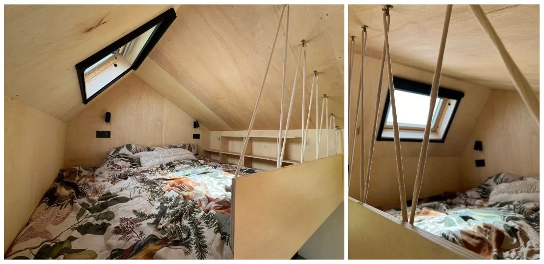  Schlafzimmer auf dem Zwischengeschoss im REDUKT PURA Haus (mit Treppe). Foto: REDUKT 
