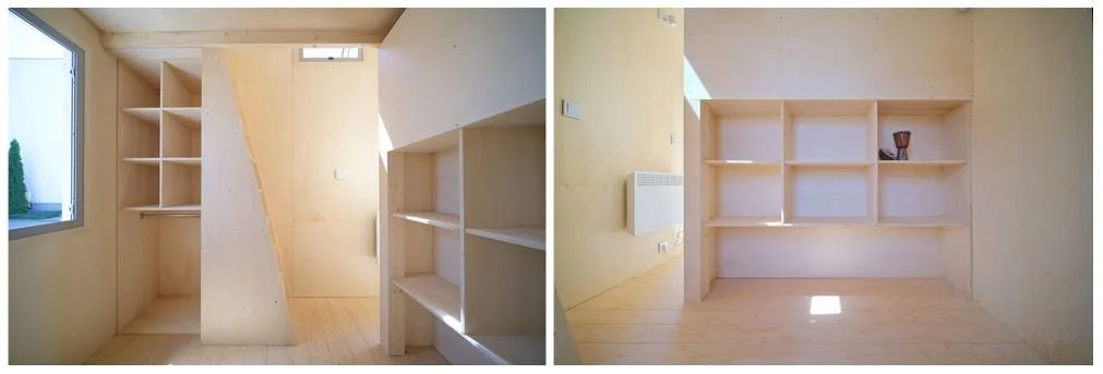  Plywood furniture in REDUKT ECHO mobile house on wheels. Photo: REDUKT 