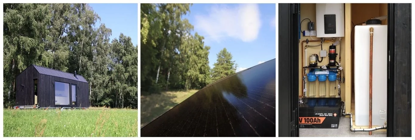  Das netzunabhängige Paket in den REDUKT-Häusern umfasst: Sonnenkollektoren, Wassertank, wasserlose Komposttoilette und Fernbedienungsgeräte im Technikraum. Fotografie: REDUKT 