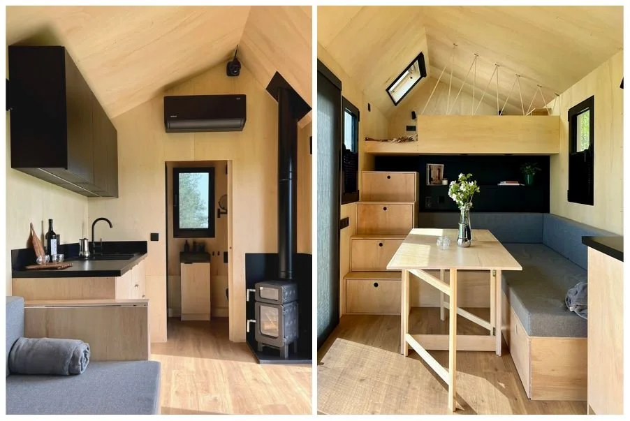  Fully equipped and furnished interior of the house on a trailer – REDUKT PURA with stairs. Photo: REDUKT 