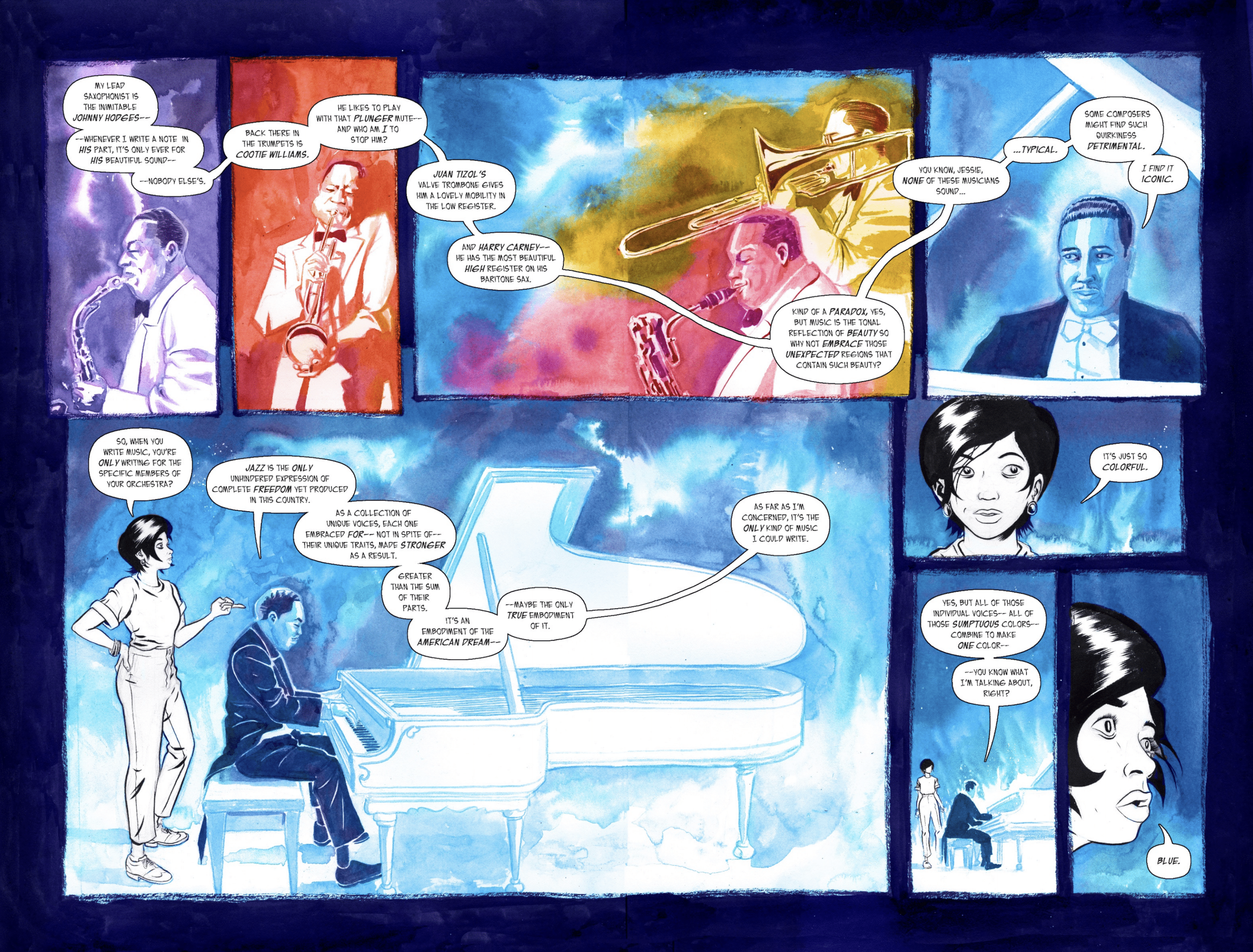 Double-page spread from ENTER THE BLUE (Z2 Comics, 2022)