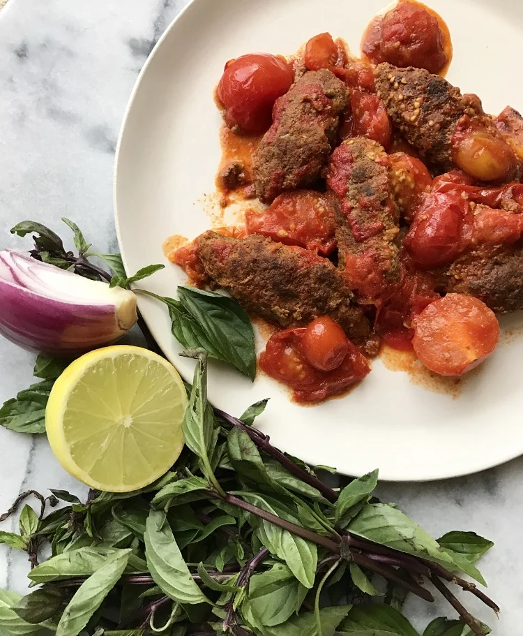 Kabob Tabei with roasted tomatoes - Iranian pan kabob 