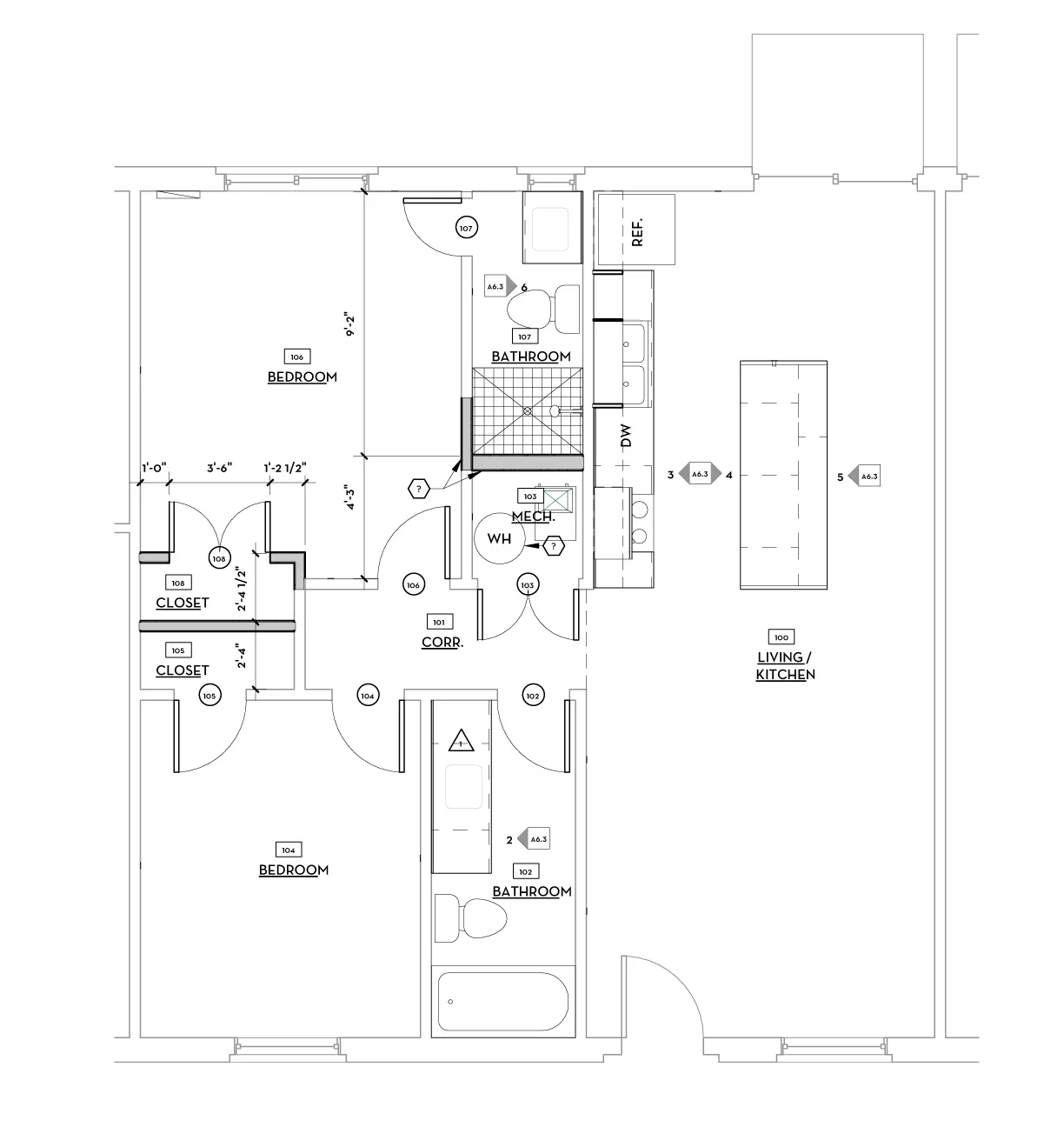 FIRST FLOOR DIMENSION PLAN - TYP. 2 BED UNIT