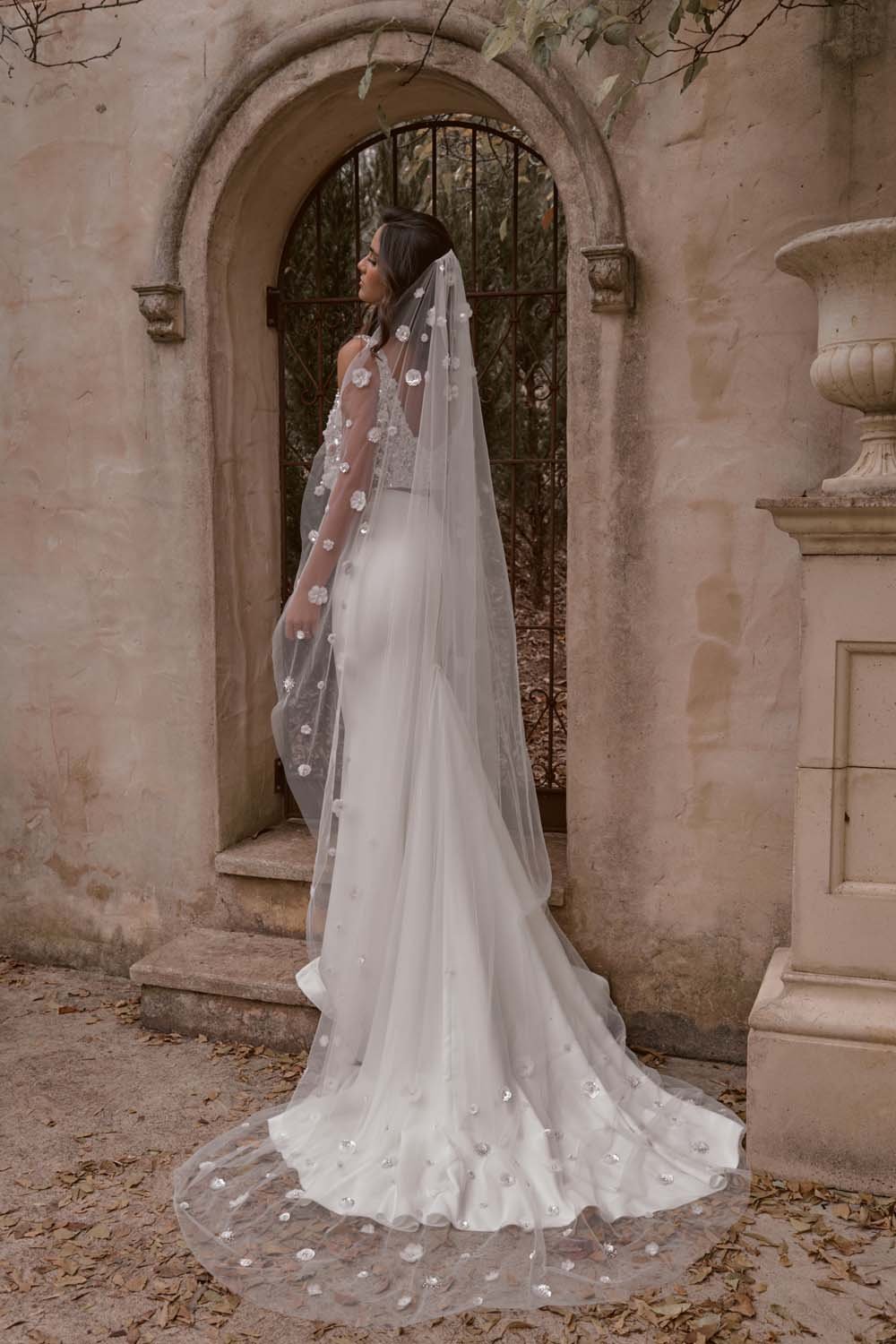 Unique Cathedral Veil with 3D Floral Accents — Anna Campbell