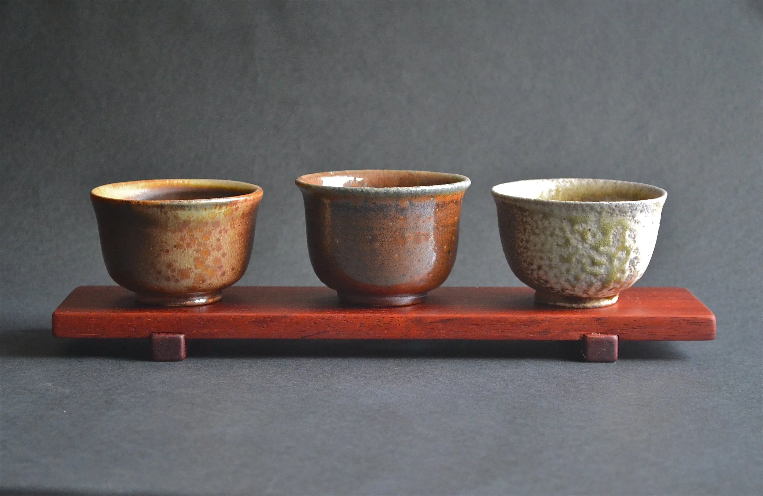 stoneware cups, 2' x 2", anagama & wood/soda fired