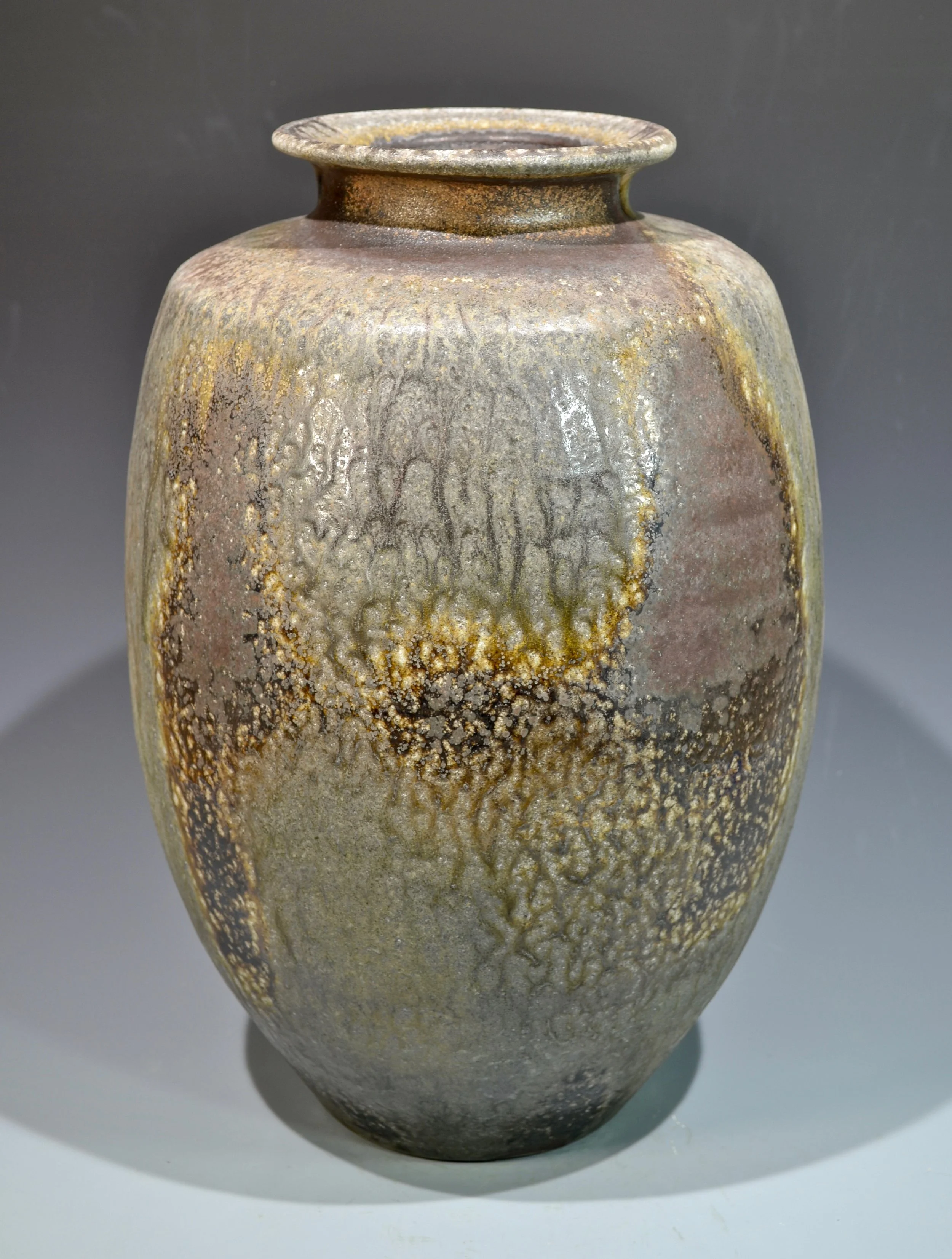 stoneware vase, 15” x 10”, anagama fired to cone 14