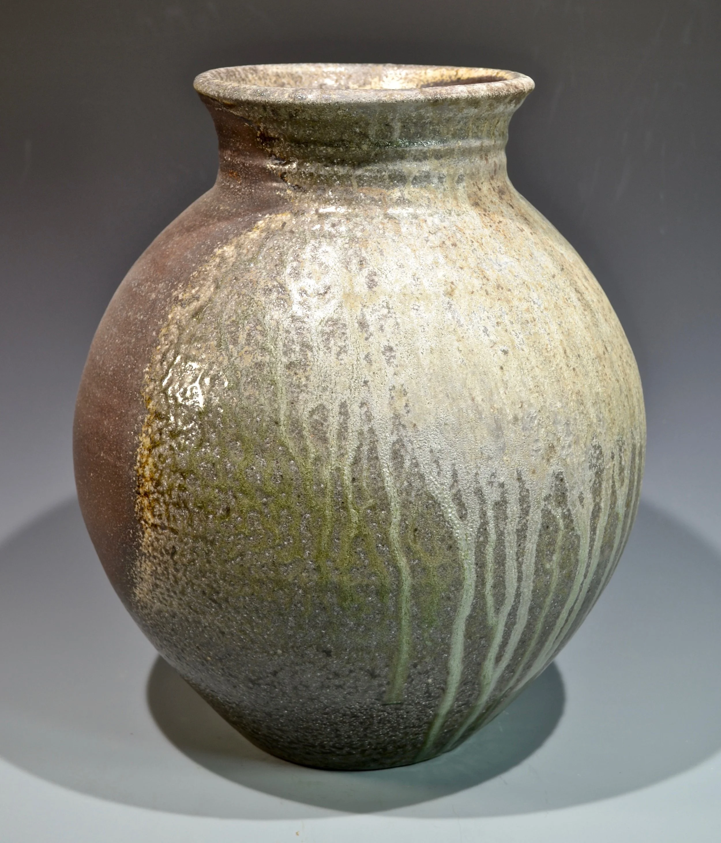 stoneware vase, 13” x 11”, anagama fired to cone 12