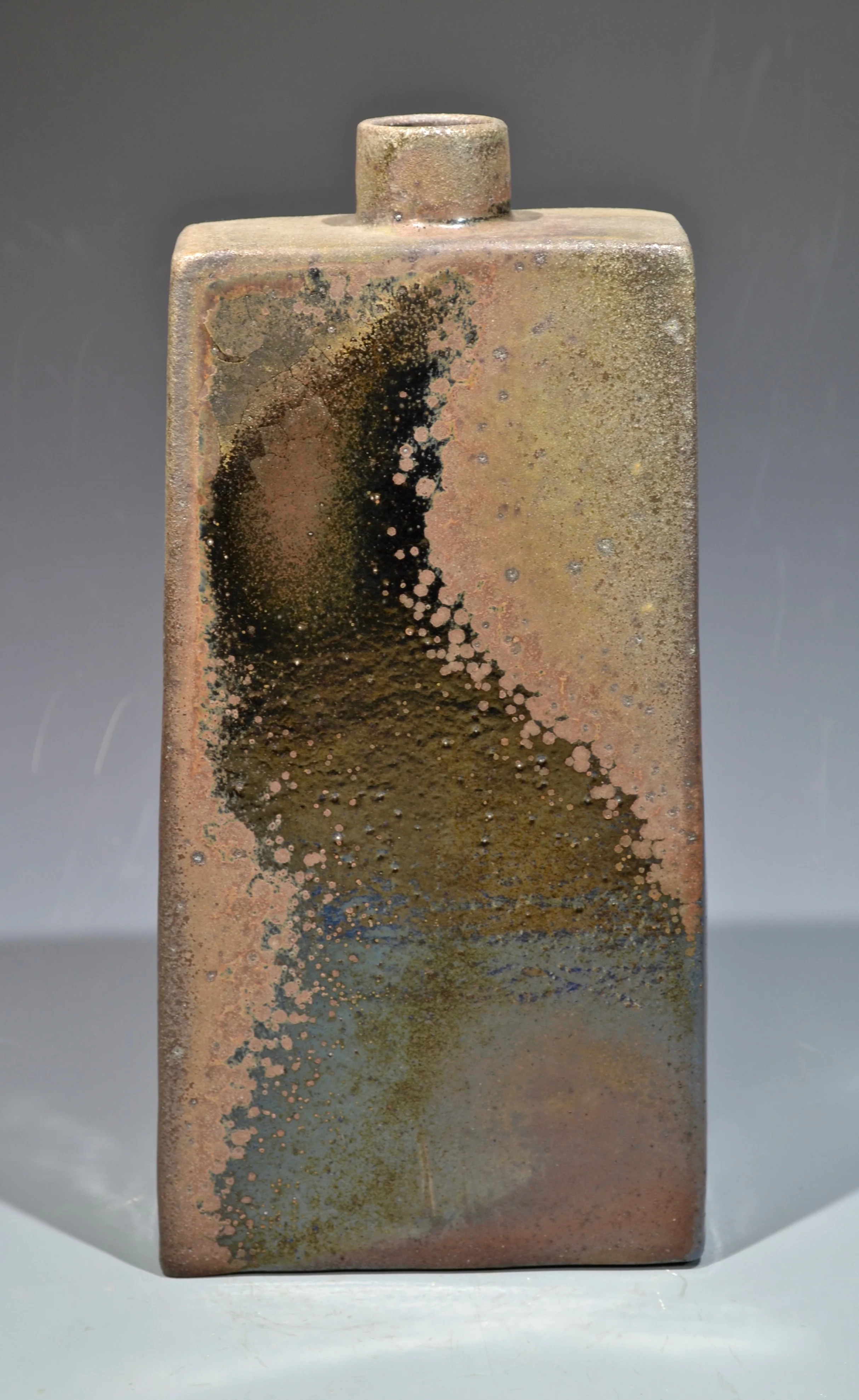 stoneware bottle, 11’ x 5”, anagama fired to cone 10