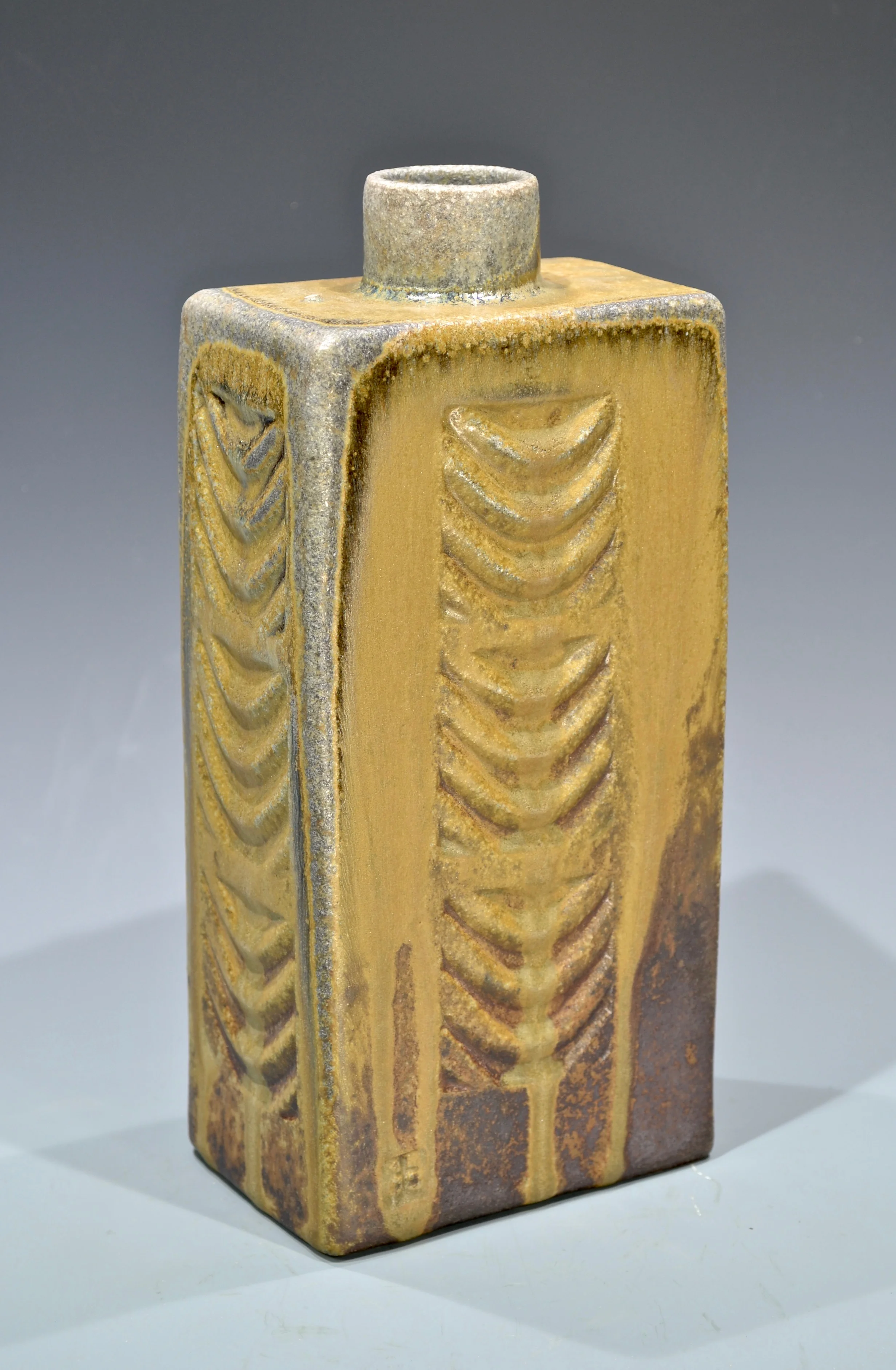 stoneware bottle, 11” x 5”, anagama fired to cone 11