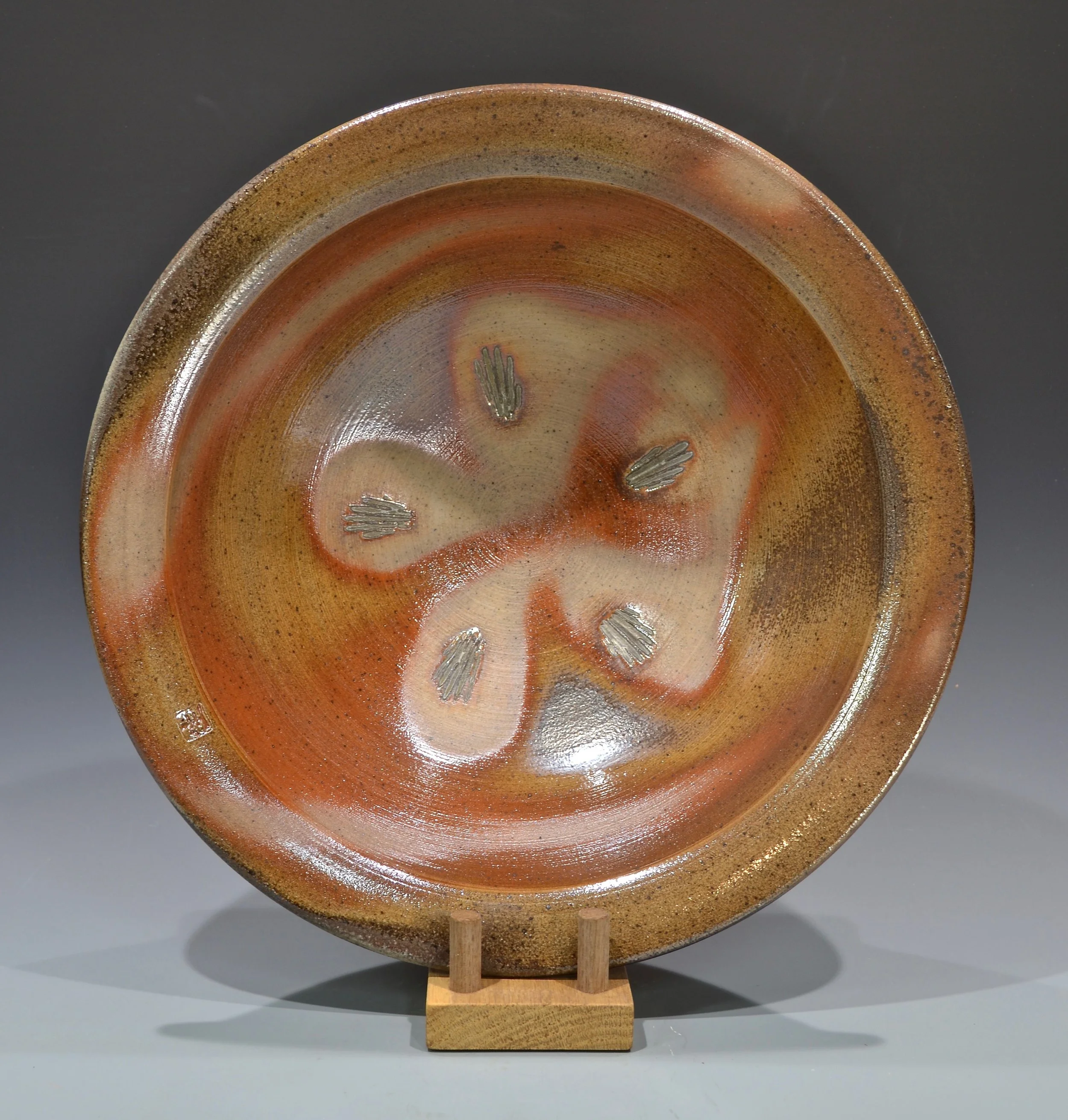 white stoneware bowl, 5” x 16”, anagama fired to cone 9