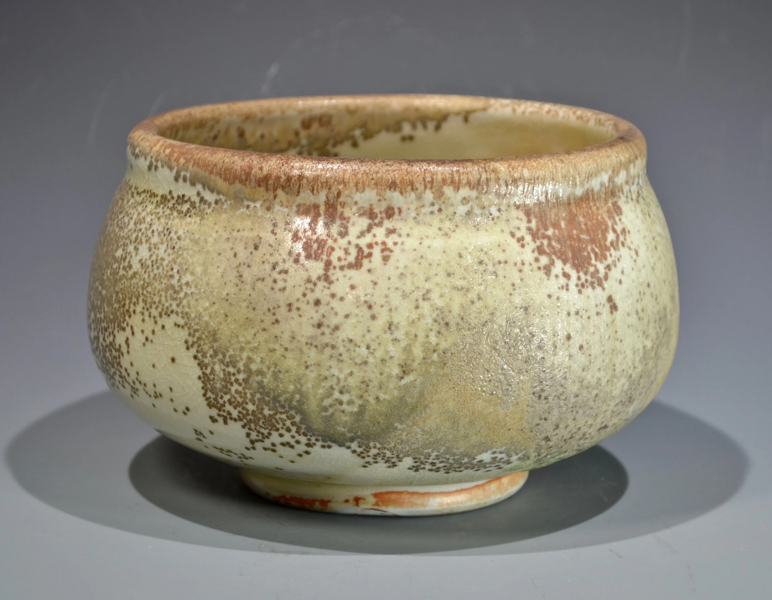 porcelain bowl, 4” x 7”, anagama fired to cone 12