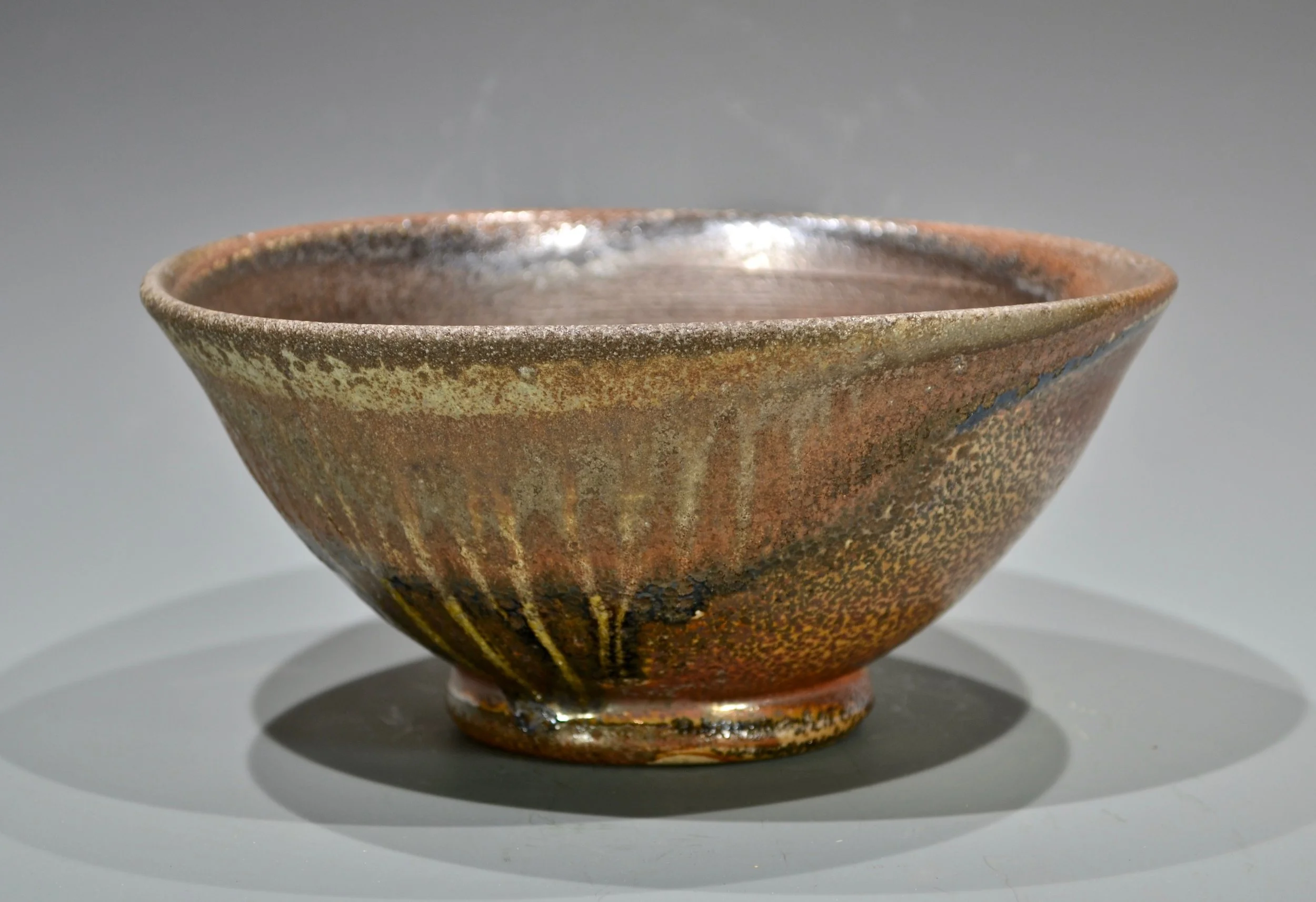 white stoneware bowl, 5” x 8”, anagama fired to cone 12