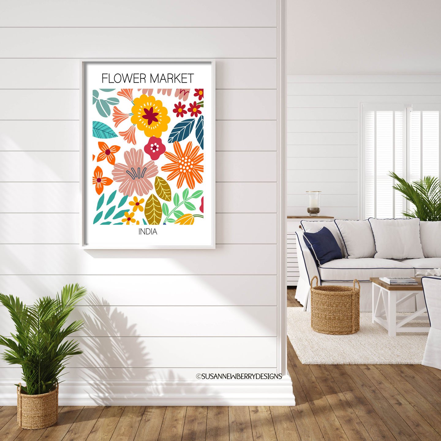 India-flower-market-wall-art-print-shown-with-add-on-white-frame