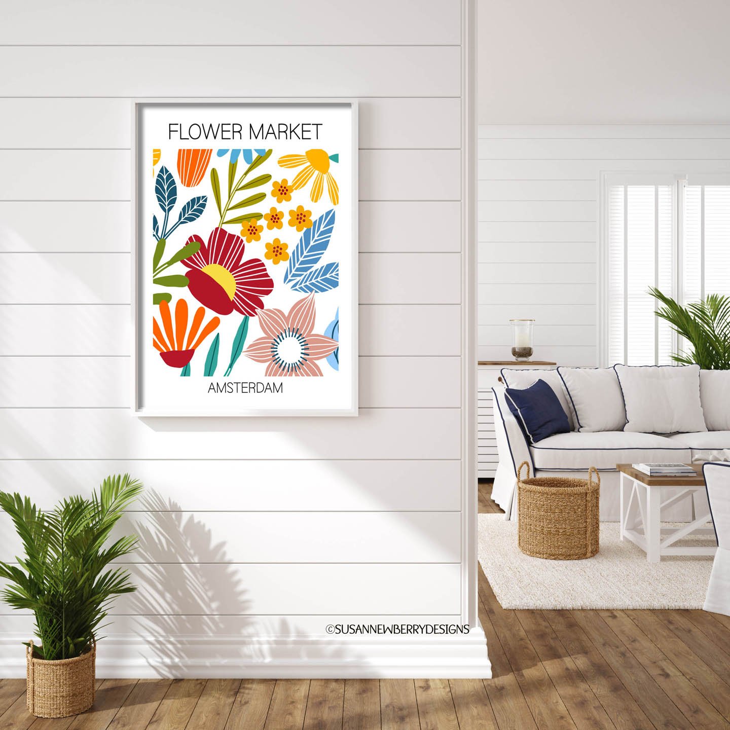 Amsterdam-flower-market-wall-art-print-shown-with-add-on-white-frame