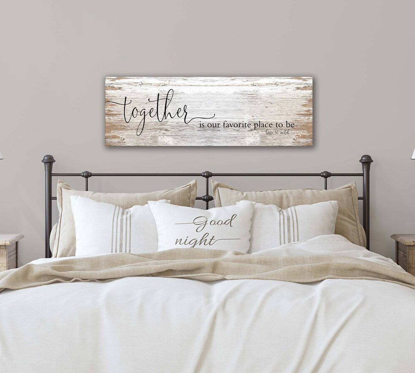 Together FH 14 Farmhouse Canvas hung over bed