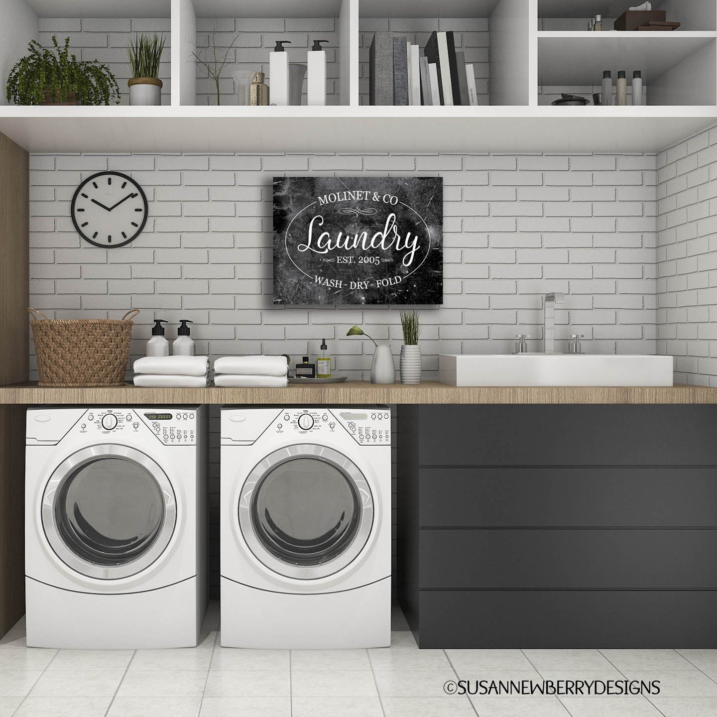 Laundry Metal Sign Background 48 shown over washer