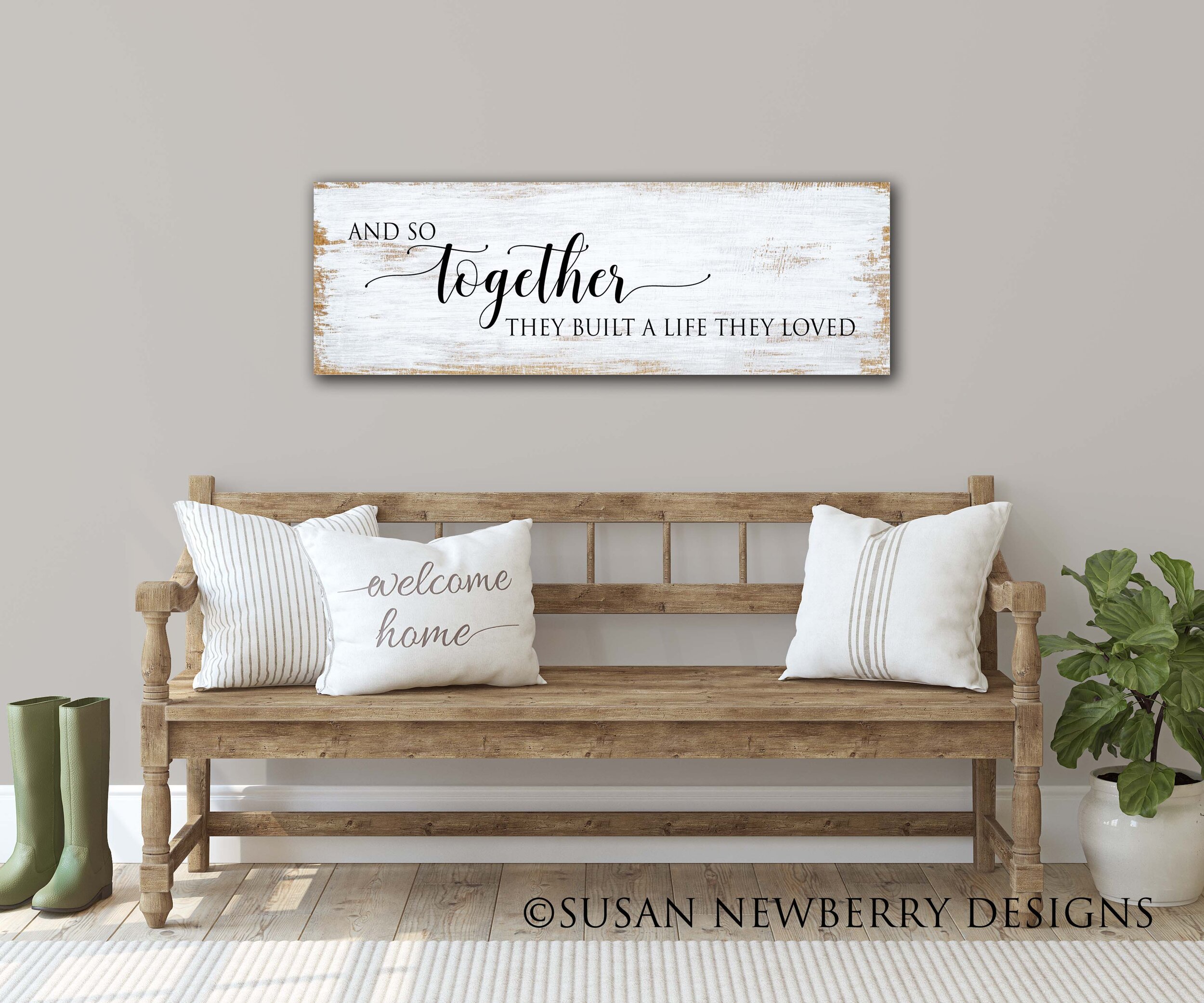 Living Room Sign Farmhouse Sign Wood Framed Canvas Sign And So Together They Built A Life They Loved