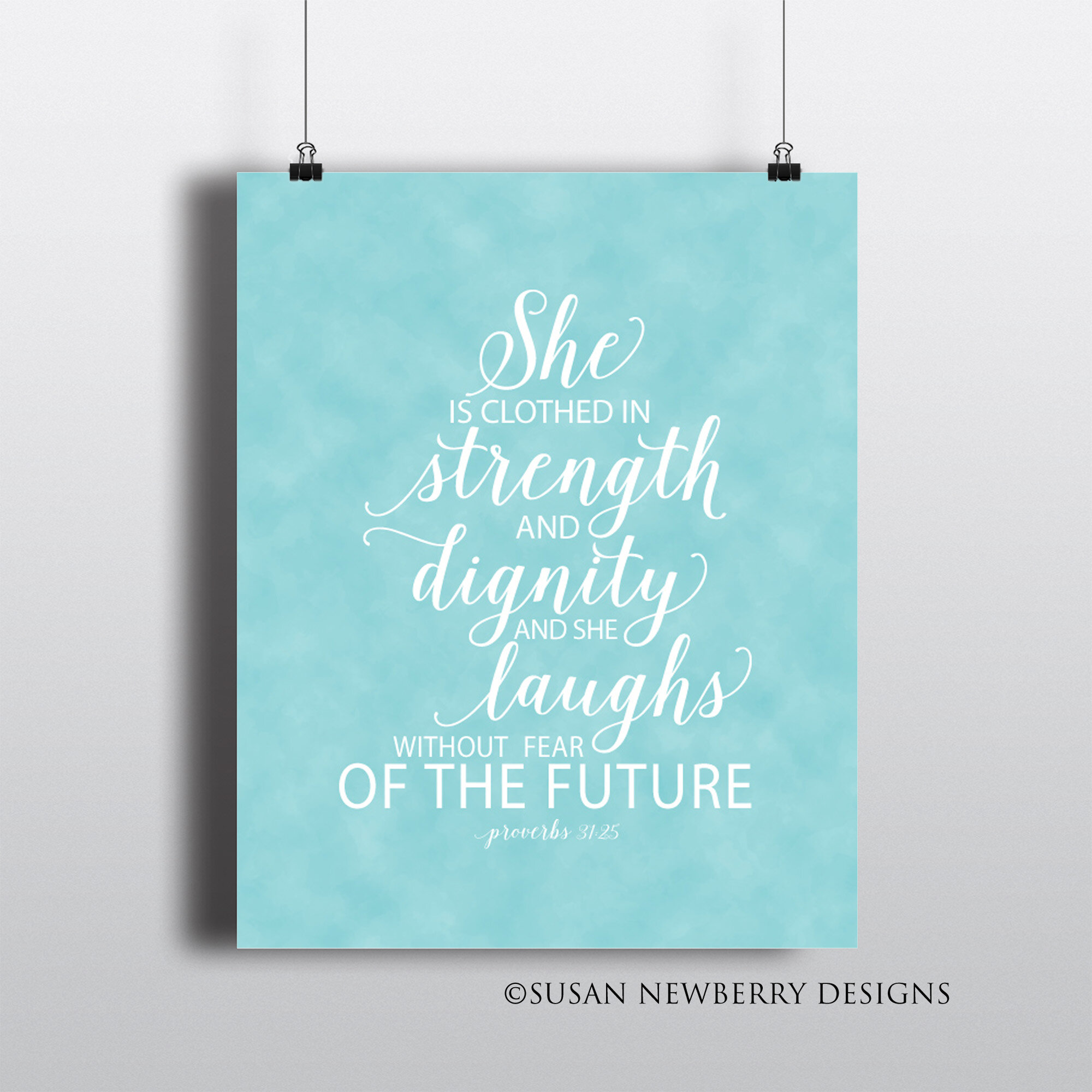 She is clothed Old Aqua Print Wall Art