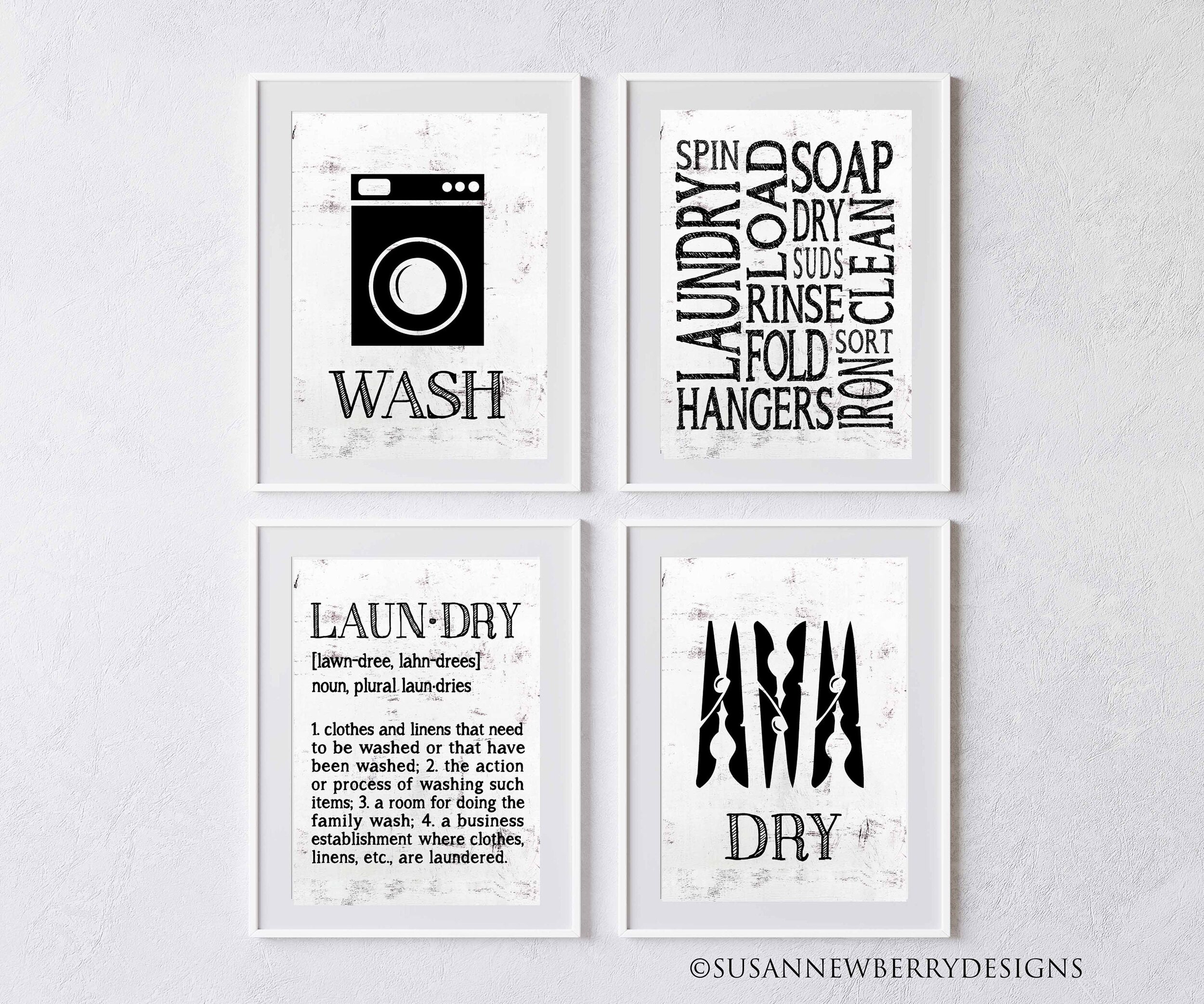 Laundy symbols set of 4 framed in add on white frame