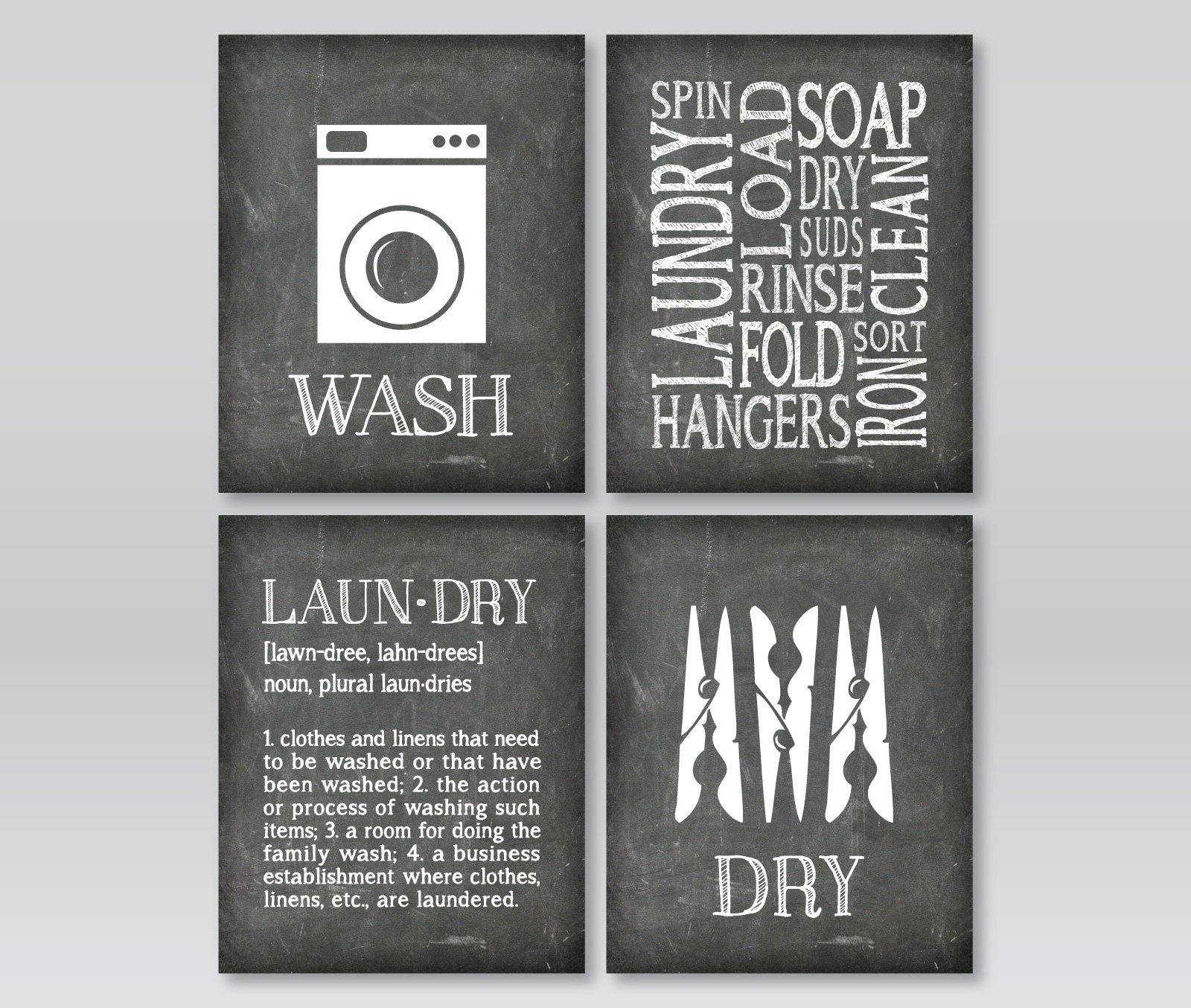 Laundry symbols set of 4 Light chalkboard background