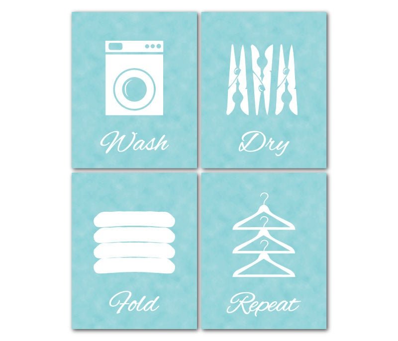 Laundry symbols set of 4 Old aqua background