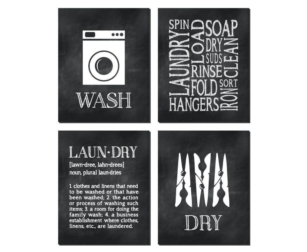 Laundry Symbols set of 4 dark chalkboard background