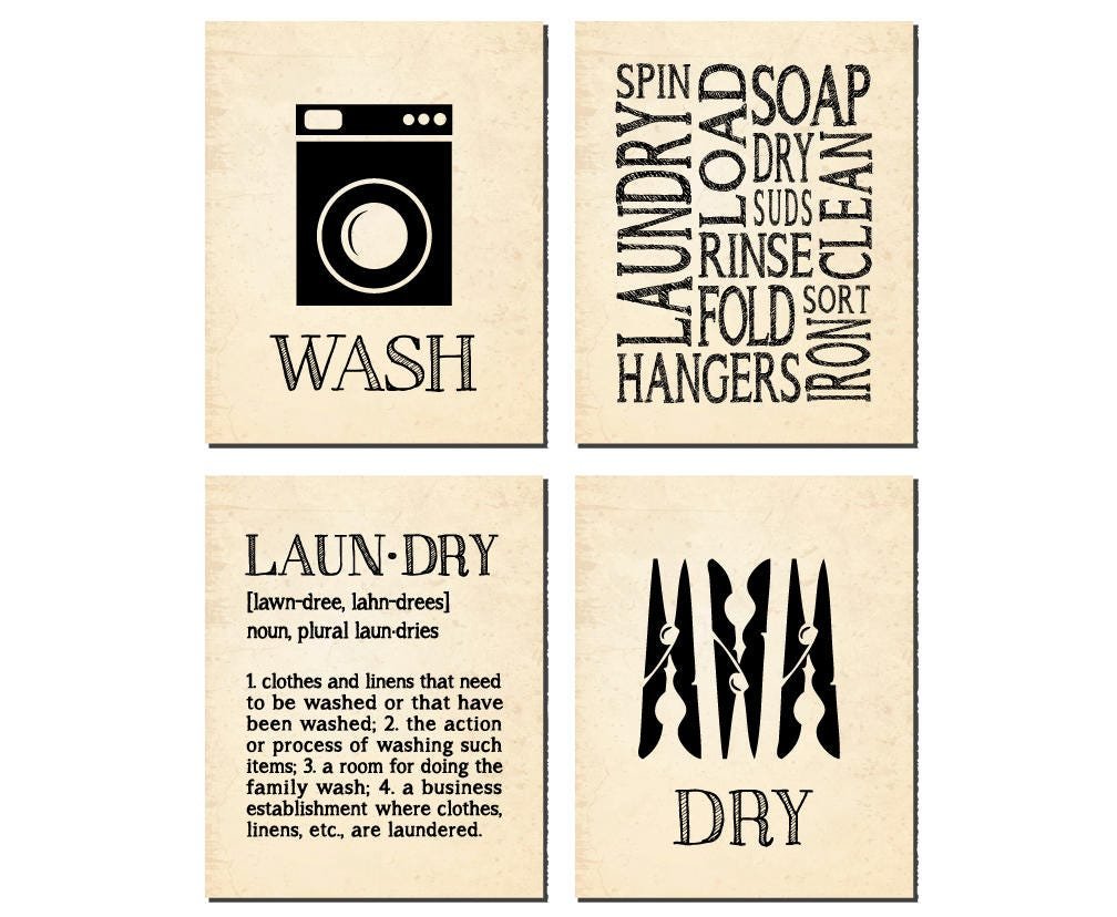 Laundry symbols set of 4 light vintage background