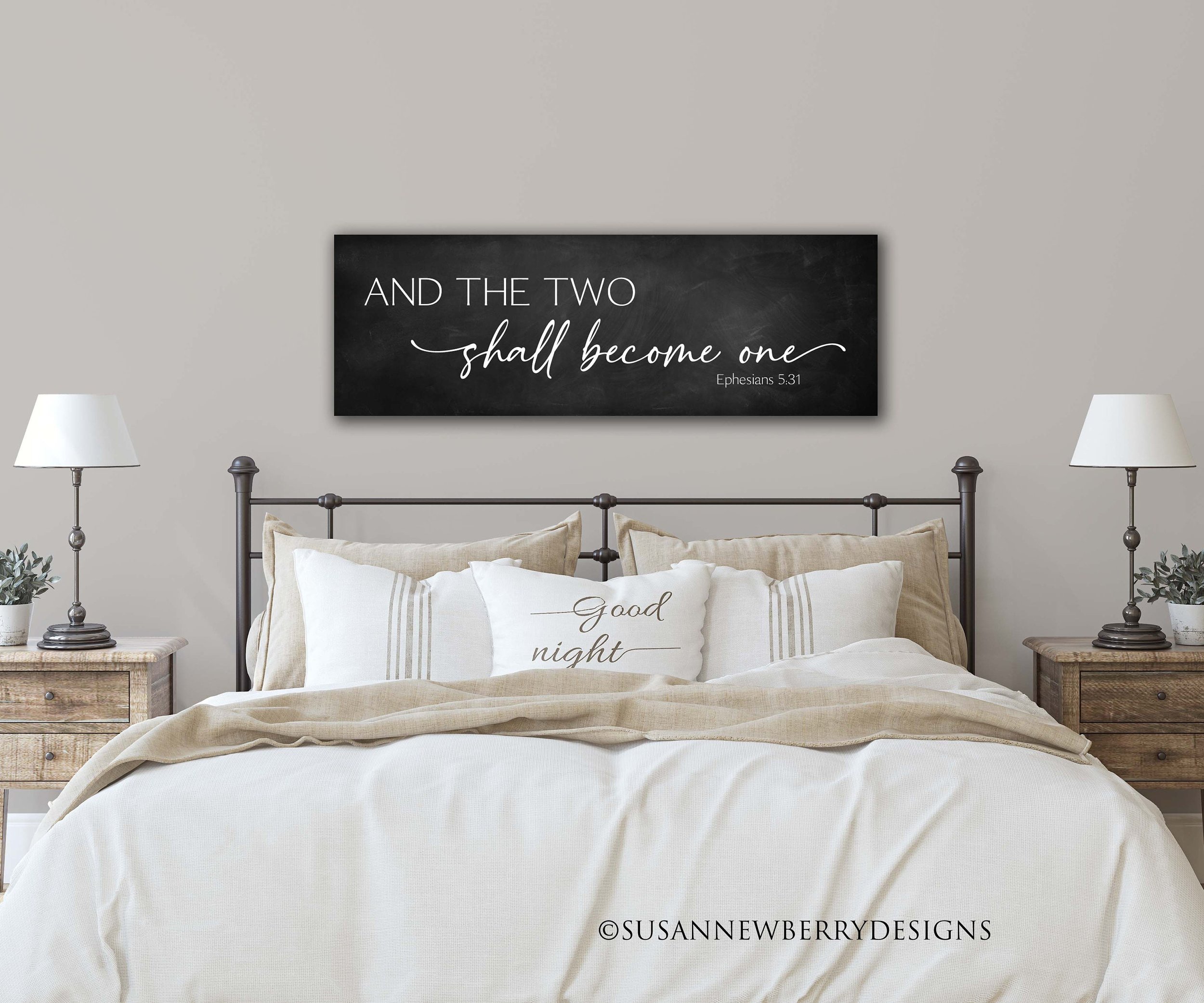And the two Dark Chalkboard Canvas hung over bed