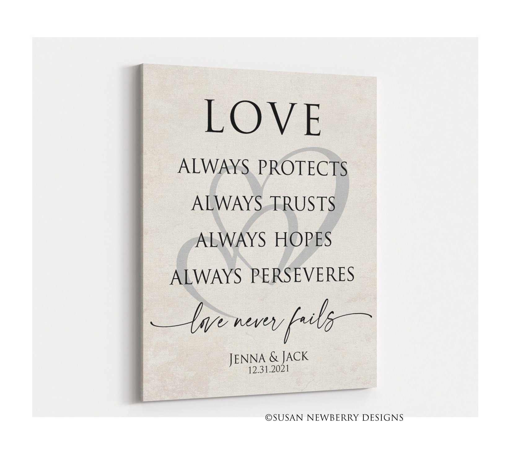 Love always protects white vintage Canvas