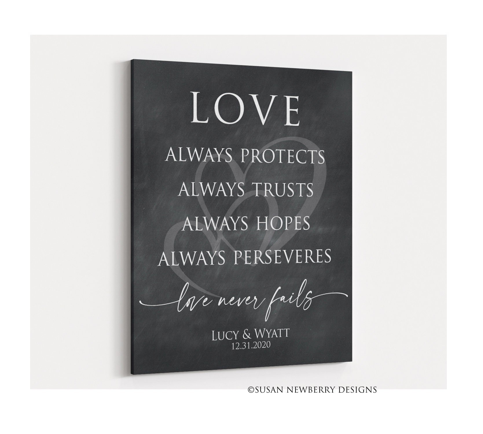 Love always protects Dark Chalkboard Canvas