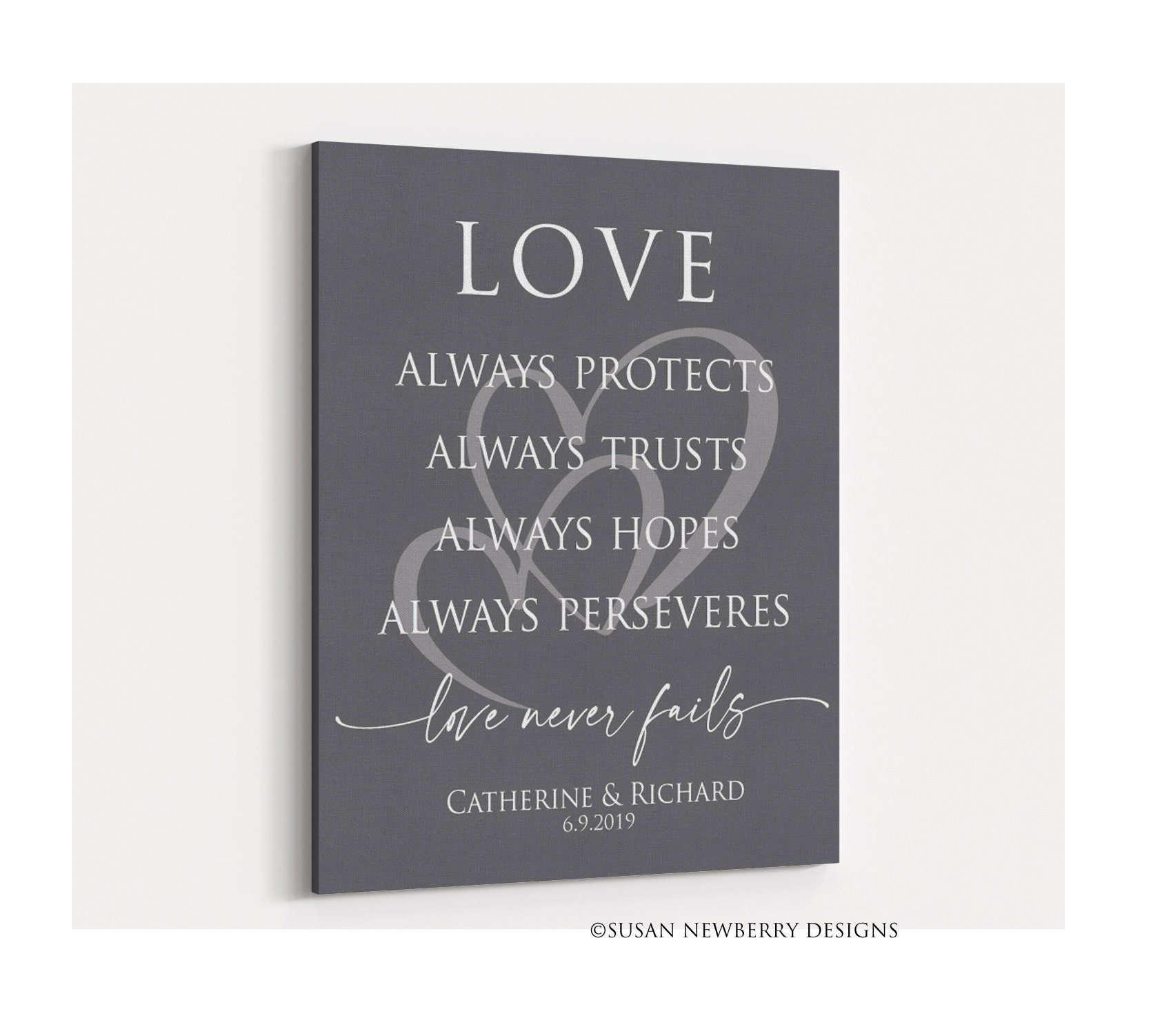 Love always protects Charcoal Canvas