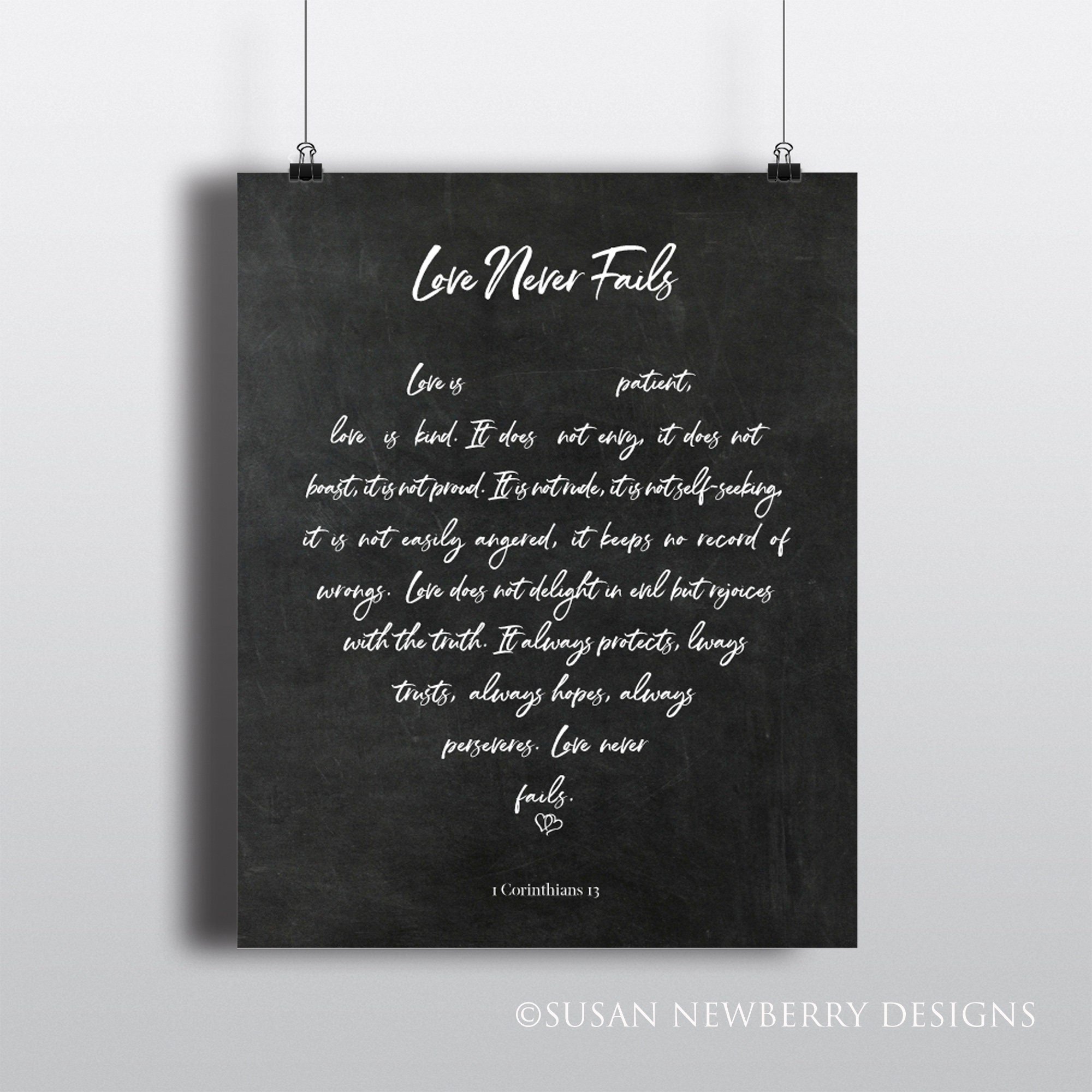 Love never fails Dark Chalkboard Print Wall Art