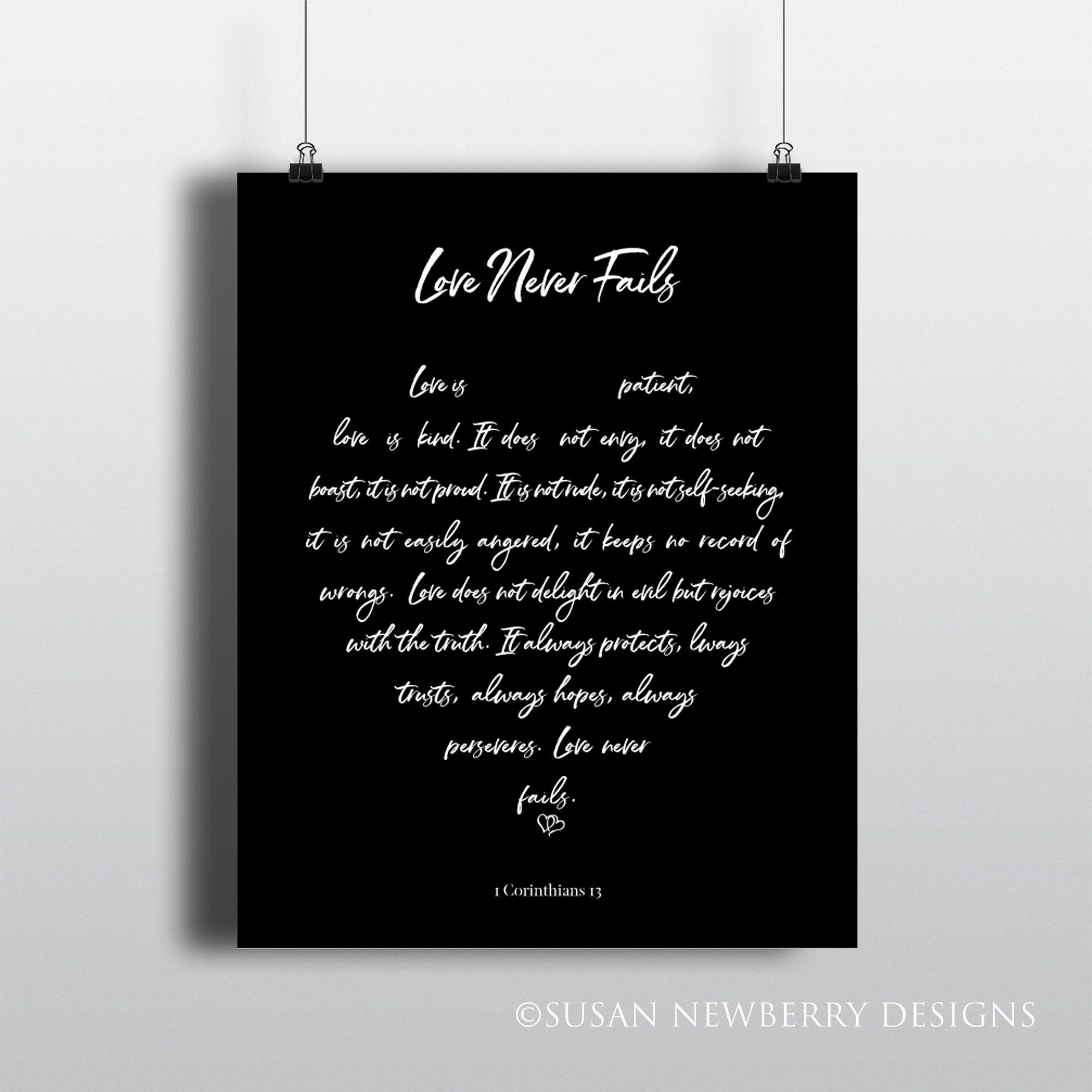 Love never fails Black Print Wall Art