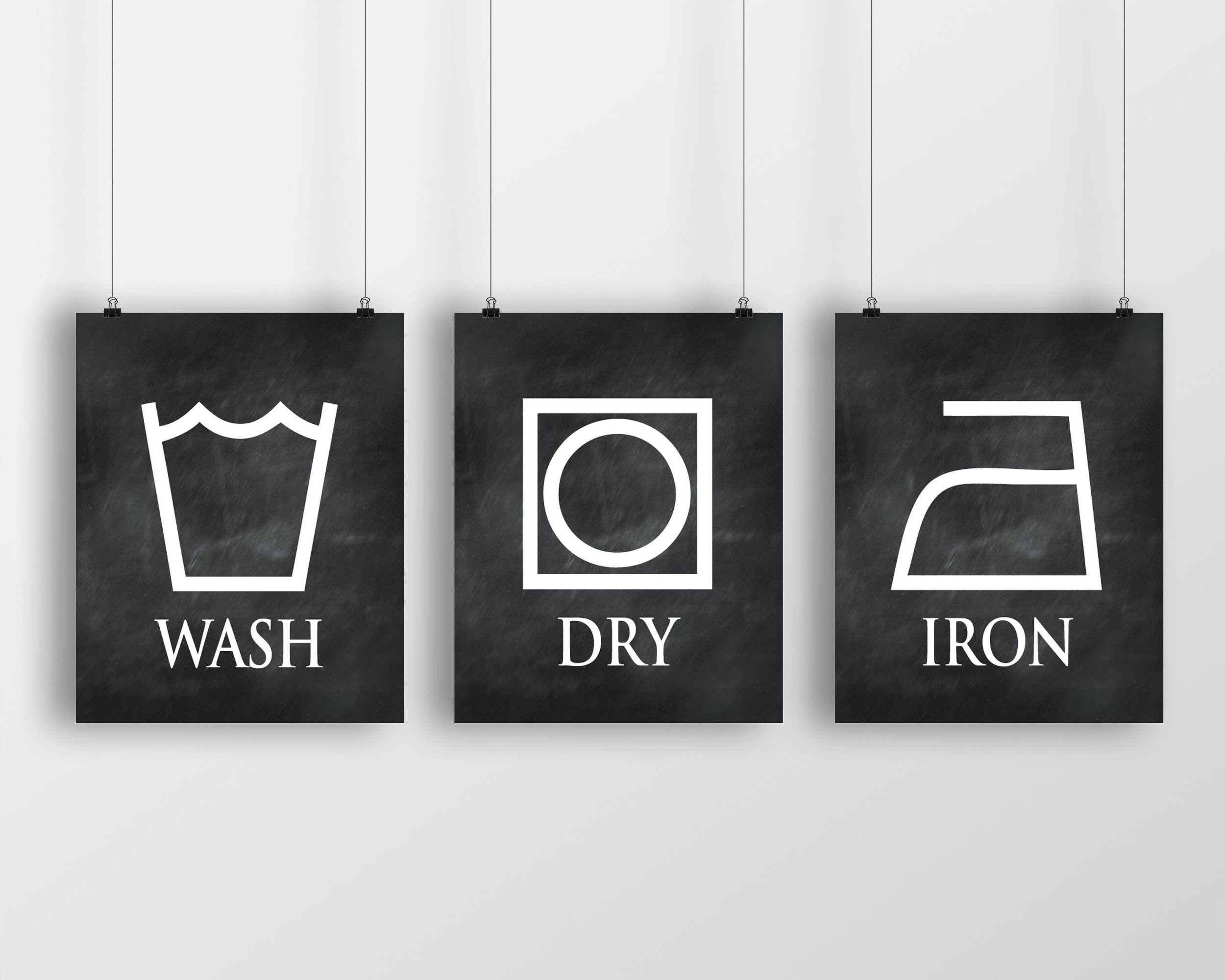 Wash Dry Iron Set of 3 Dark Chalkboard Background